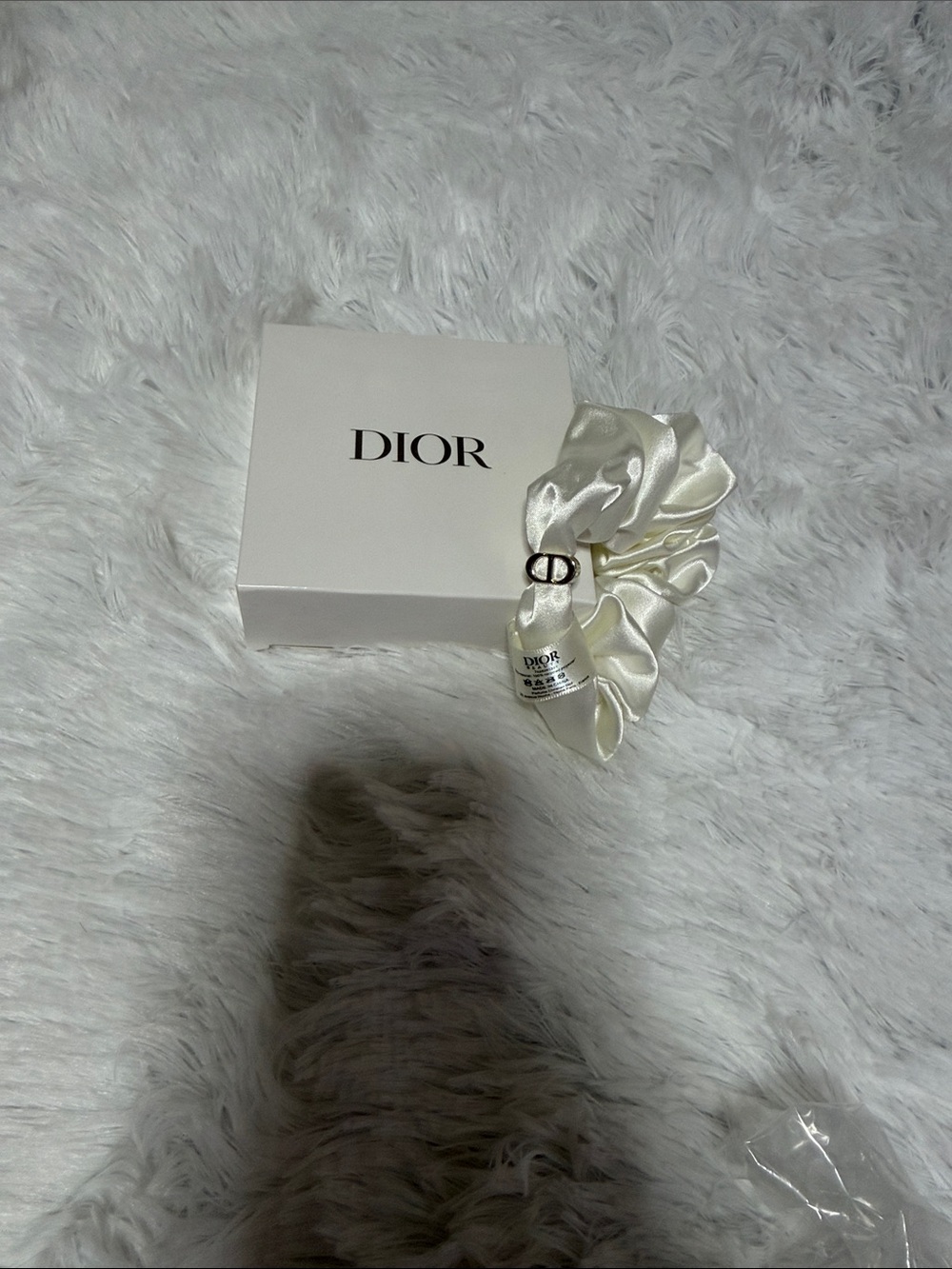 Dior Cream Satin Scrunchie with Logo Charm